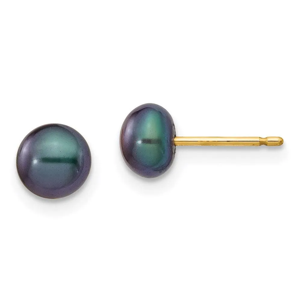 14K 5-6mm Button Freshwater Cultured Pearl Boxed 3 pair Post Earrings Set