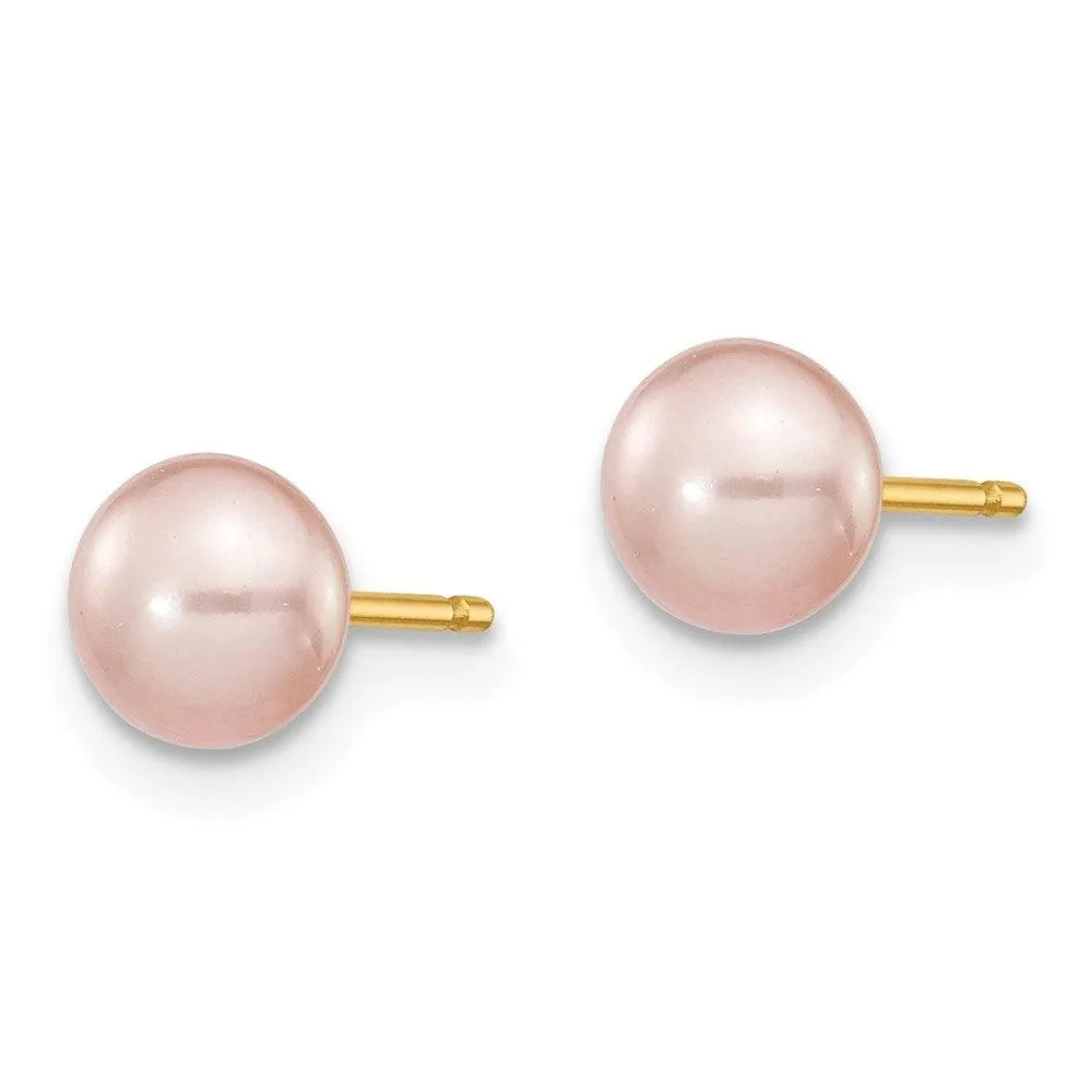 14K 5-6mm Button Freshwater Cultured Pearl Boxed 3 pair Post Earrings Set