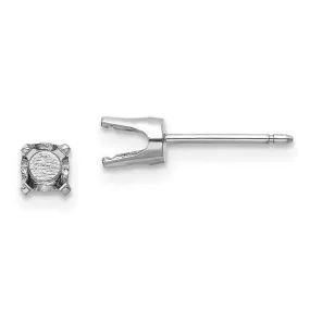 14k White Gold 4.25mm Round Stud Earring Mounting w/backs No Stones Included