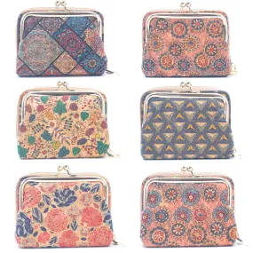 6 Cork card Wallets with Floral Print Patterns Purse (6 Units) HY-027-MIX-6