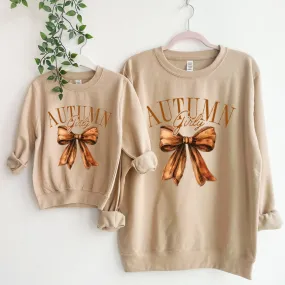 Autumn Girly Bow Matching Sweatshirts Sand