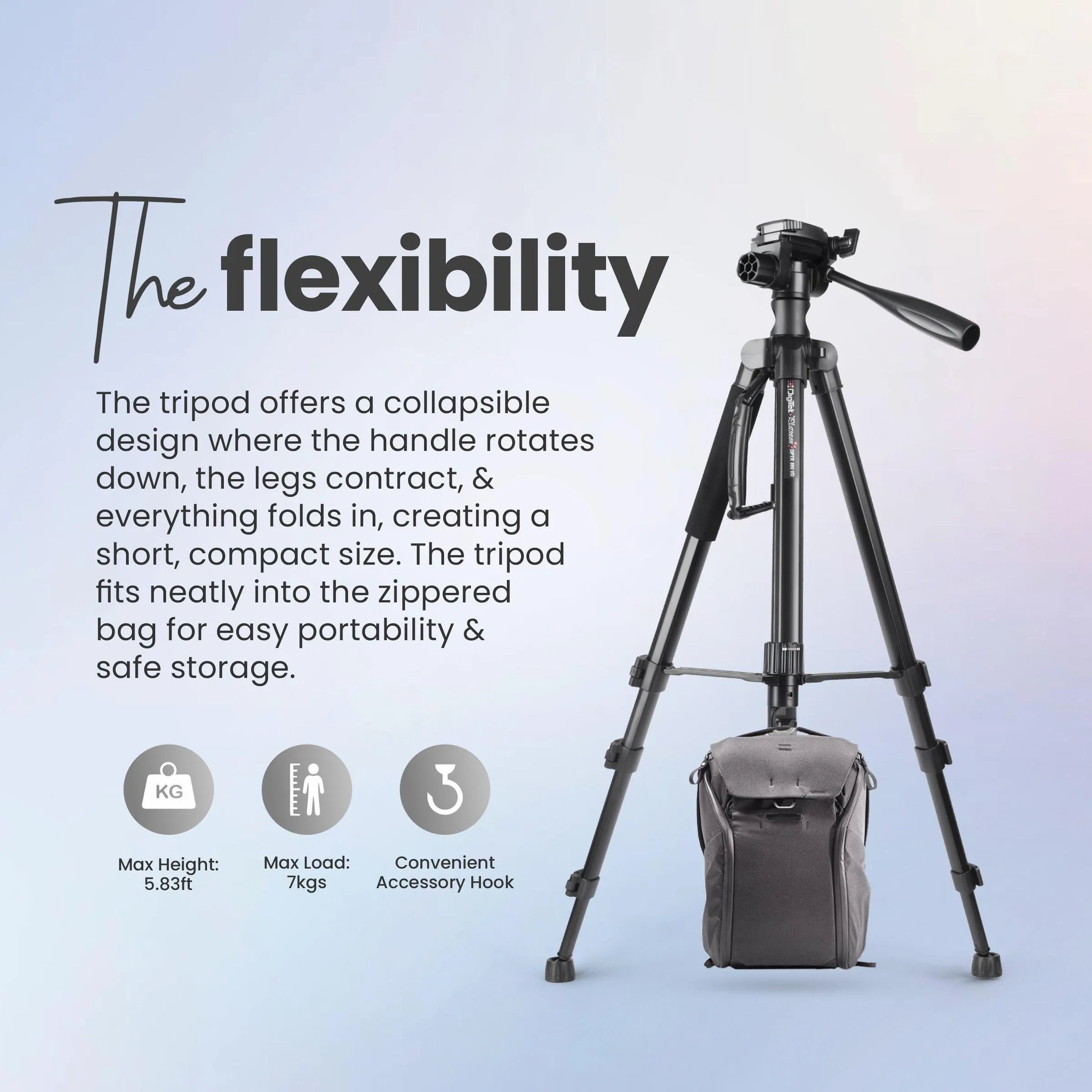 Digitek Platinum (DPTR 890 VD) (178 cm) Aluminum Light Weight Tripod with Fluid Video Head for DSLR & Video Cameras, Maximum Operating Height: 5.83Feet, Maximum Load : 7 kgs