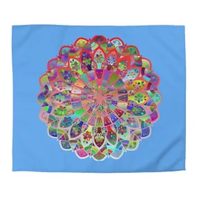 Handmade Mandala Design Duvet Cover - Colorful Art on Light Blue