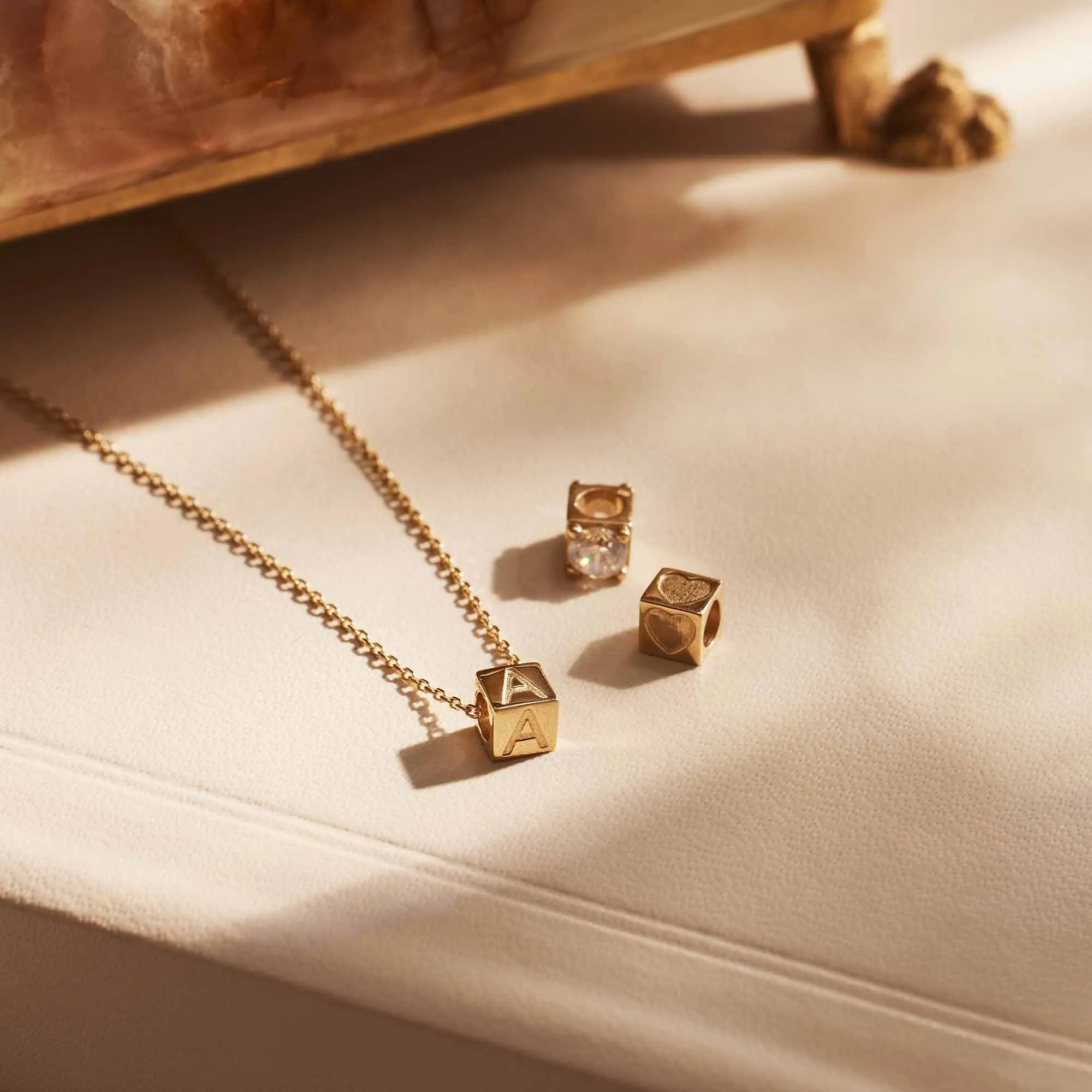 Le Marais Felie 14 karat gold cube initial charm with letter