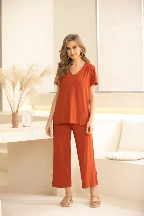 Orange by Fashion Village (Bamboo), 9897 Capri Pant With Side Tie