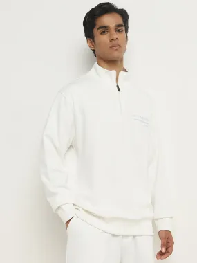 Studiofit White Text Relaxed-Fit Cotton Blend Sweatshirt